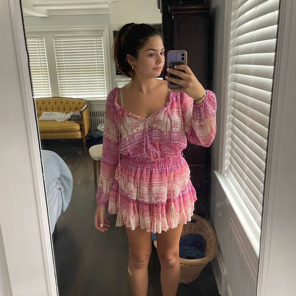 LoveShackFancy long sleeve ruffle mini dress